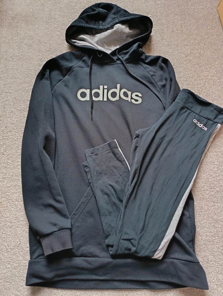 Adidas black grey and white tracksuit Hoody and leggings hoodie size small s 8 10
