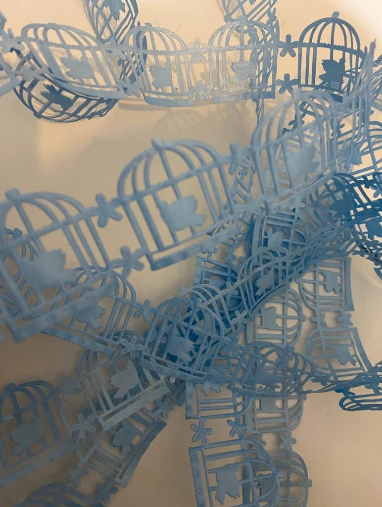 5 metres of blue birdcage cut out ribbon great for wedding engagement etc
