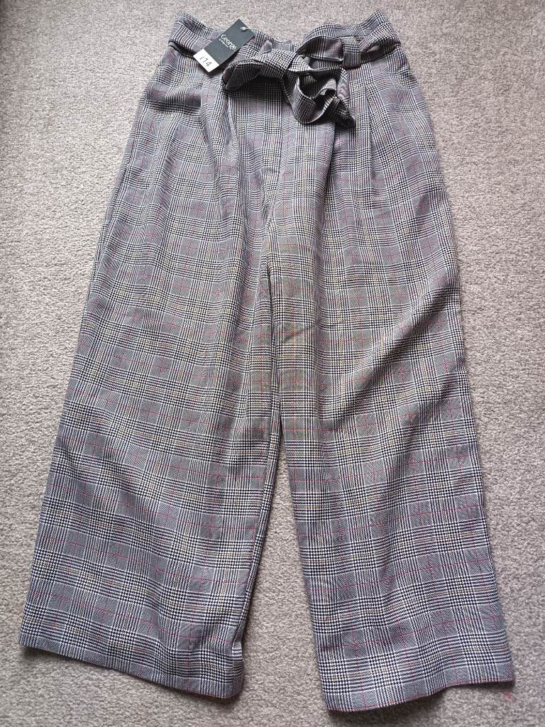 George size 8 wide leg grey checked cropped work pants brand new