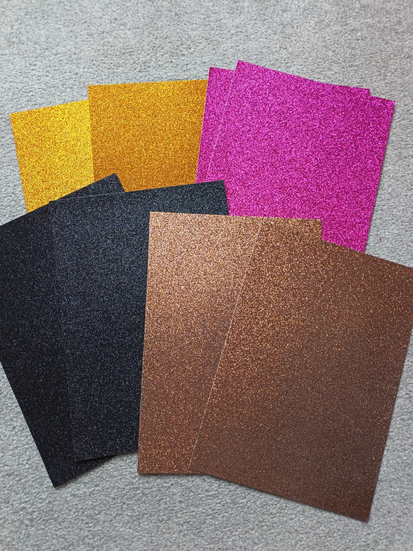 8 sheets of Dovecraft prenium A4 single sided glitter card. 220gsm. Bronze brown cerise black - 2 sh