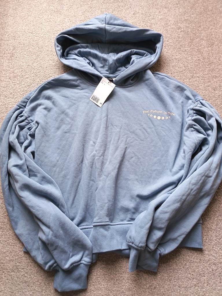 H&M divided blue Celestial Star signs Hoody size small s 6 8 cropped hoodie balloon sleeves brand ne