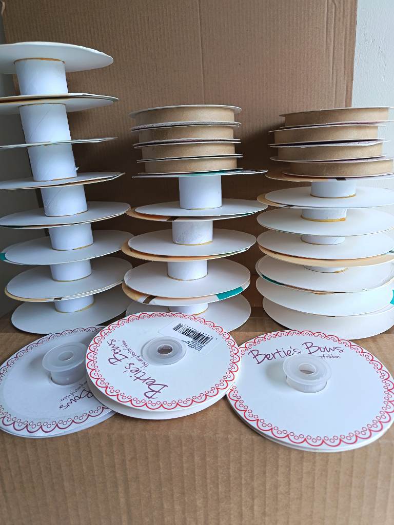 Job lot of 28 cardboard bobbins / reels mixed widths 30mm 18mm 9mm