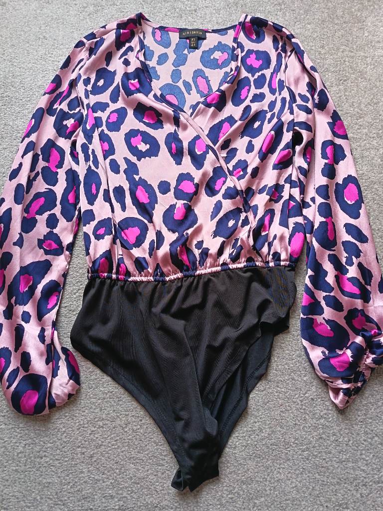 Size 12 QED London pink leopard print bodysuit