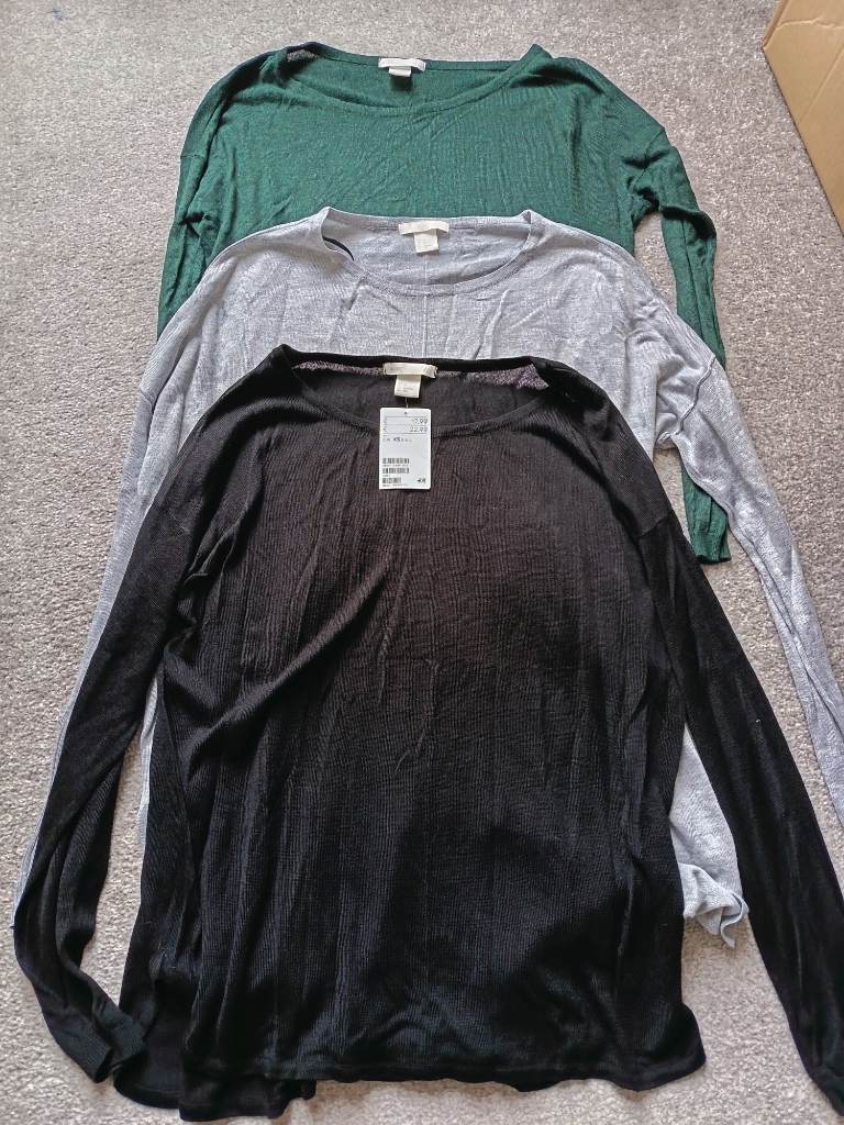 Bundle of 3 x h&M tops / jumpers green grey black size XS 4 6 8