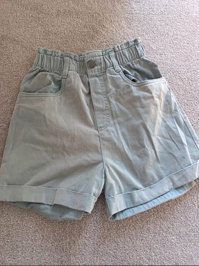 H&M shorts with elasticated waist XS 4 6 8 pale blue green
