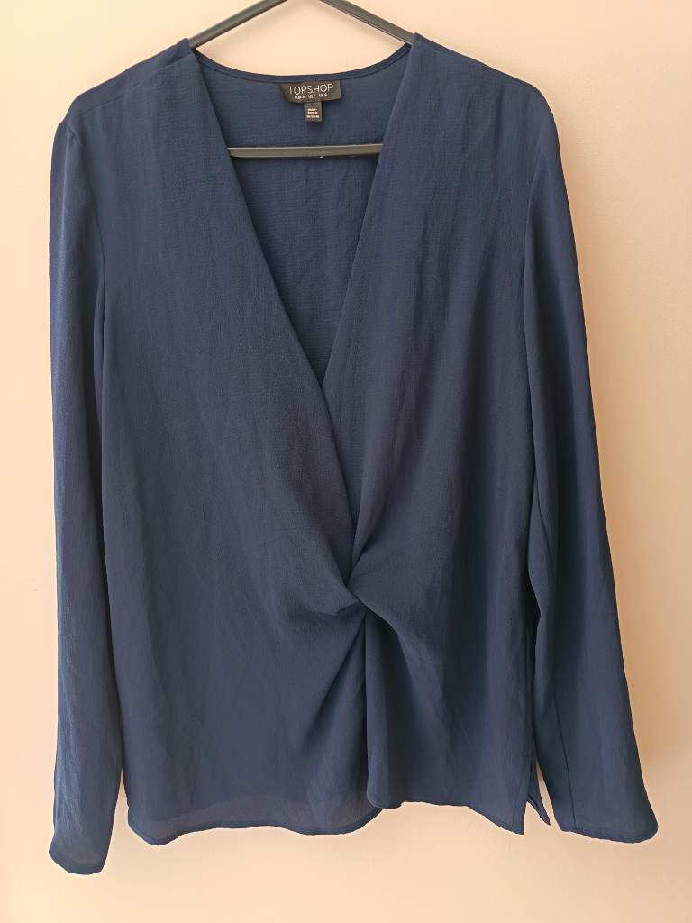 Topshop size 6 navy blue twist top blouse long sleeves