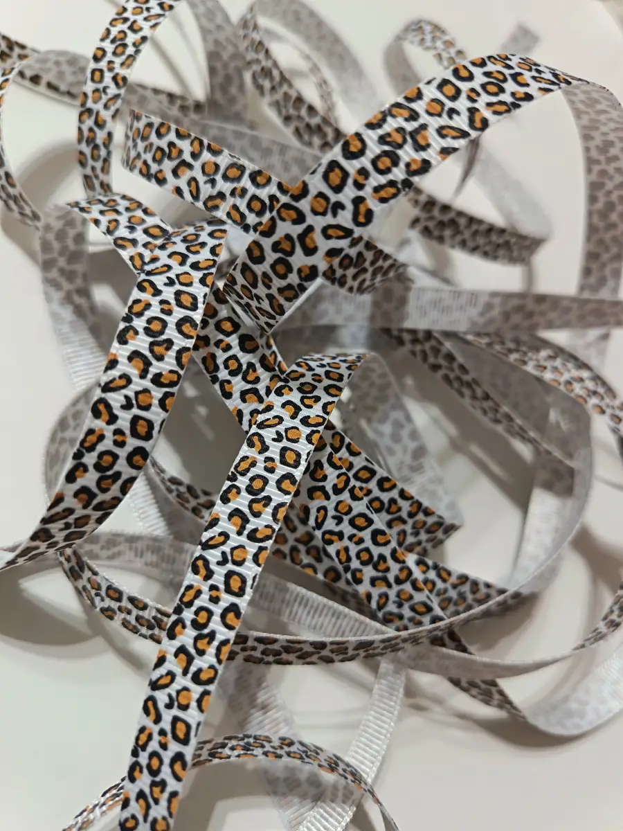 Berties Bows white leopard print 9mm grosgrain ribbon