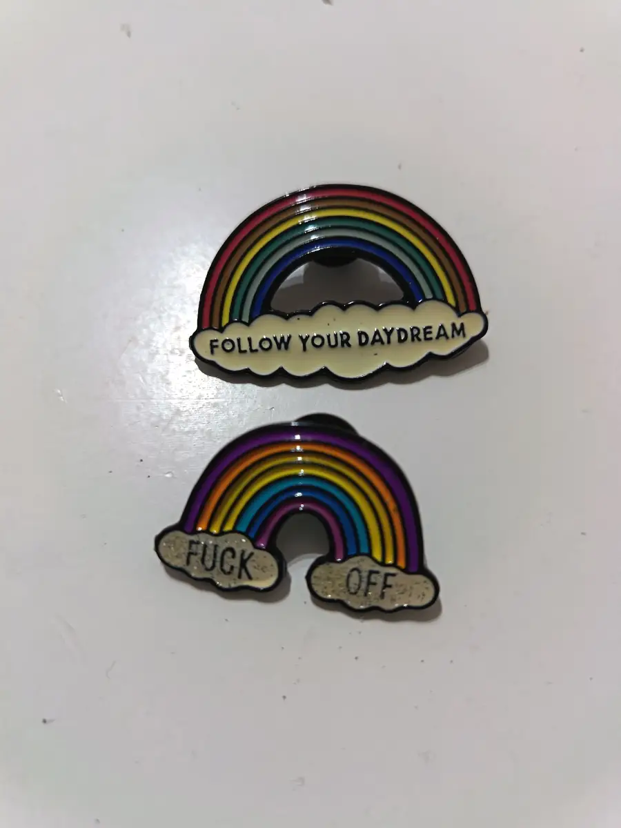 2 x rainbow pin badges funny gift swear badge