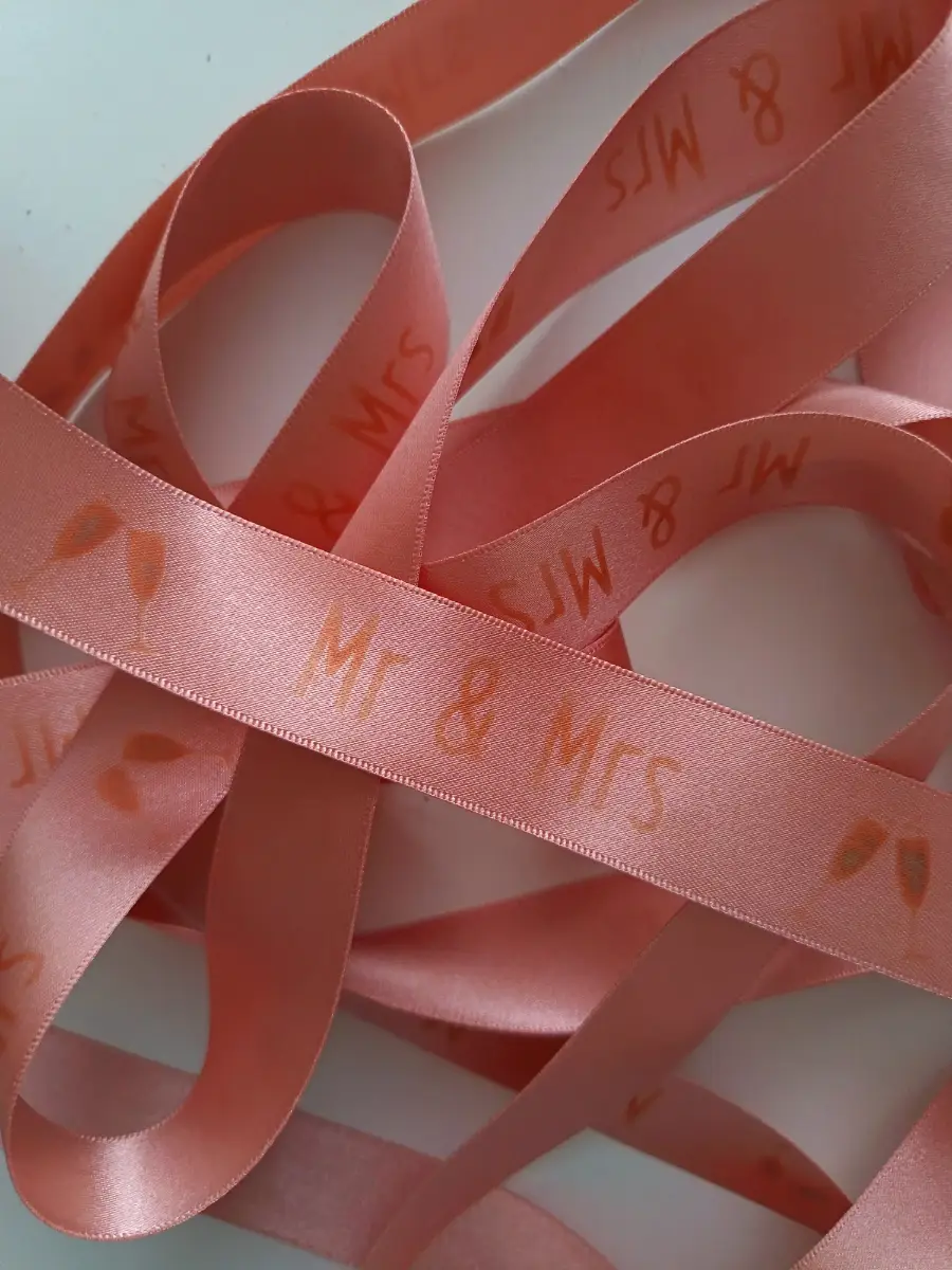 25mm width Mr & Mrs Ribbon rose gold from Berisfords 10 metres long