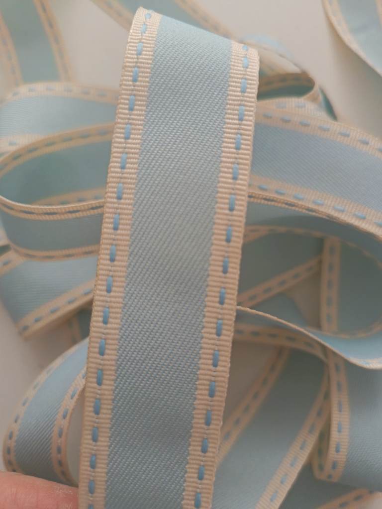 Pale blue vintage saddle stitch ribbon from Berisfords 25mm