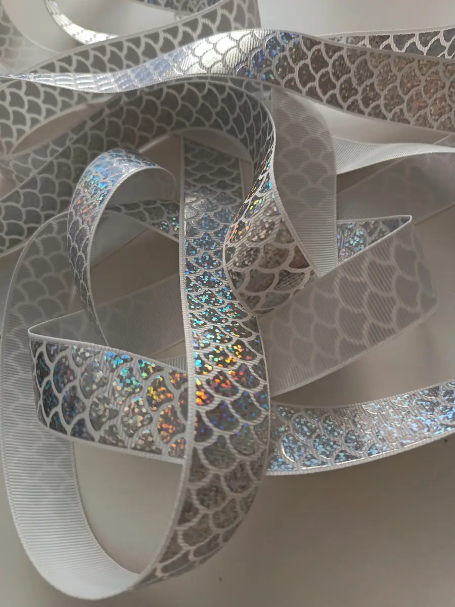 Silver holographic mermaid style ribbon 25mm width