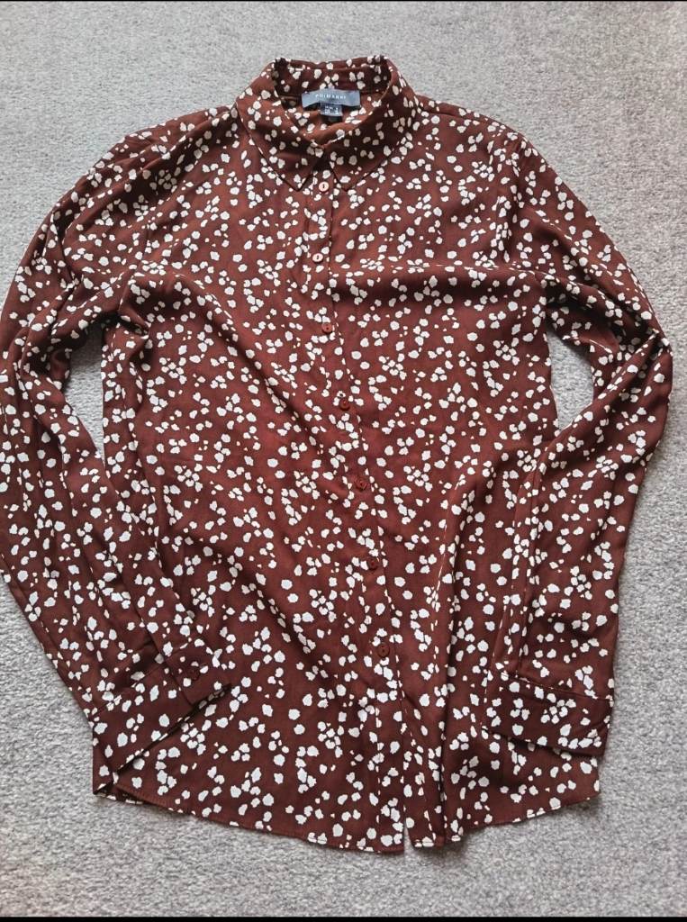 Brown and white spotty shirt blouse from primark size 8