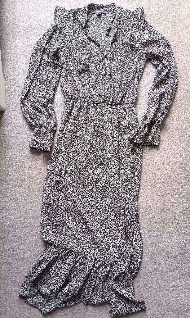 Primark black and white floaty midi dress size 8
