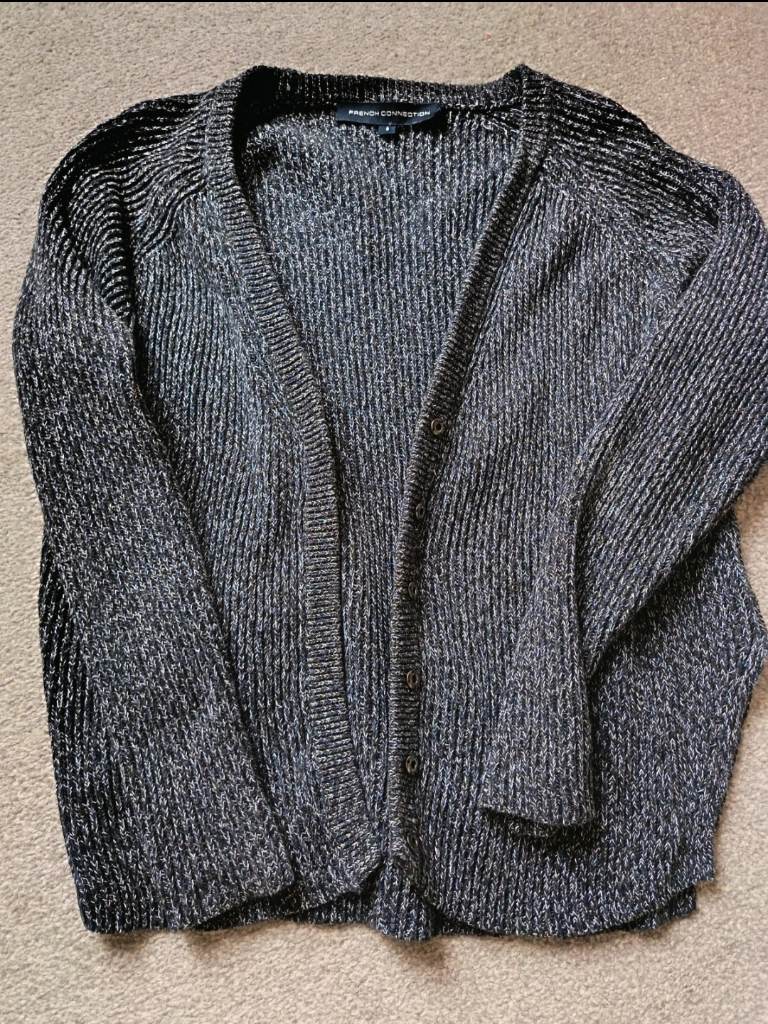 French Connection grey and white cardigan with popper buttons size s small 6 / 8