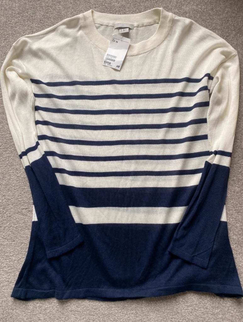 H&M cream and Navy striped jumper top size XS 4 6 8 stripe light