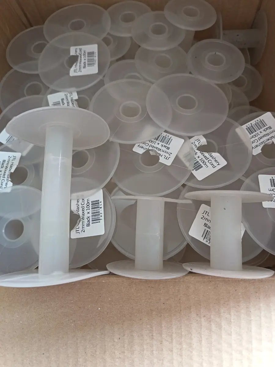 Big job lot of 40 plastic ribbon storage spools bobbins clear