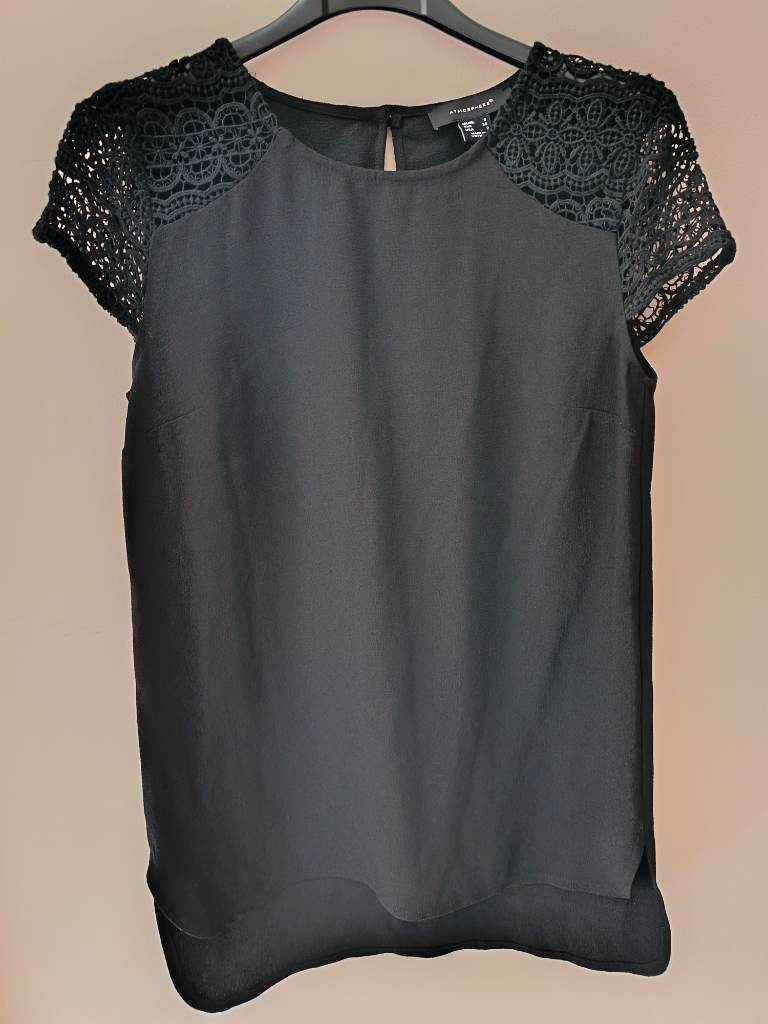 Atmosphere size 6 black blouse top with crochet shoulders work primark