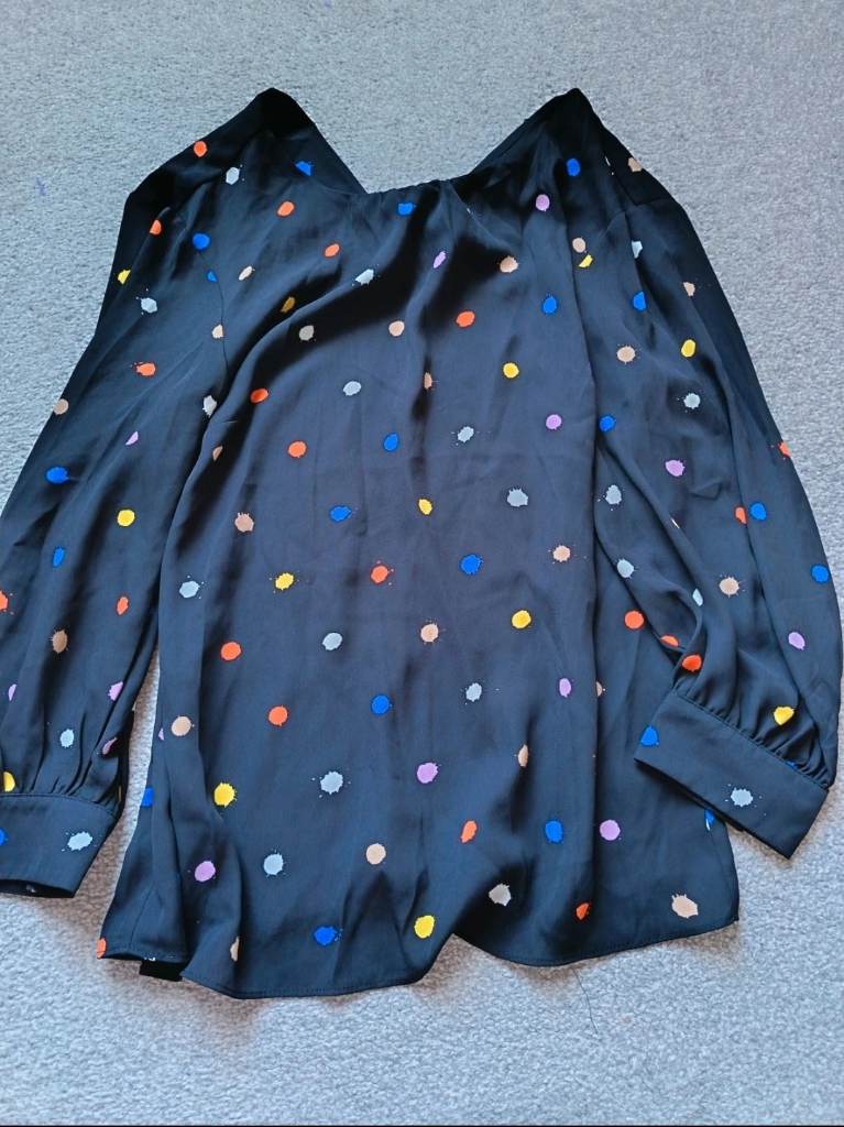 Warehouse blouse shirt top size 8 navy and colourful paint spots