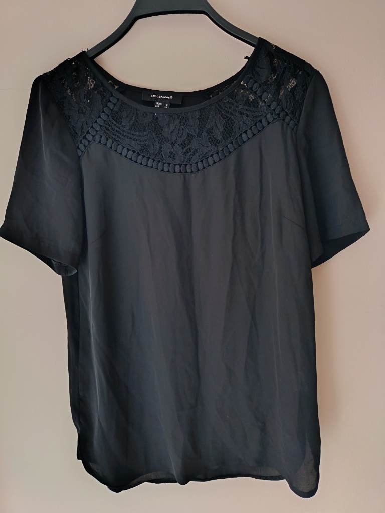 Atmosphere size 6 black short sleeve top with lace primark work