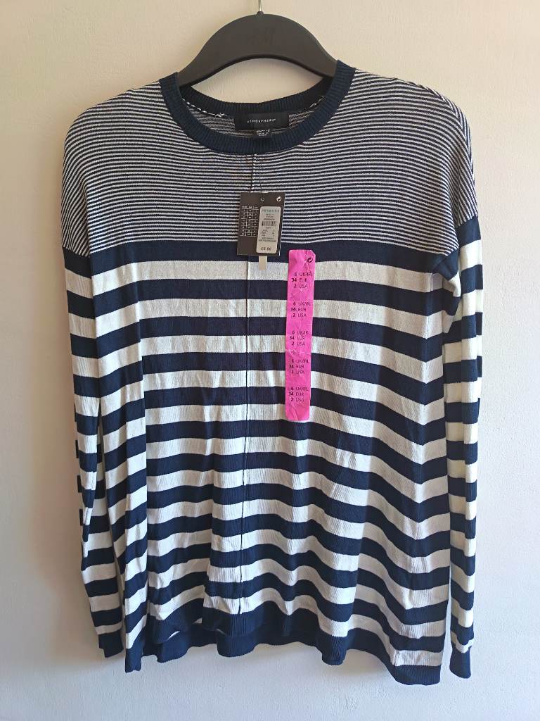 Primark atmosphere size 6 brand new jumper navy blue and white stripes