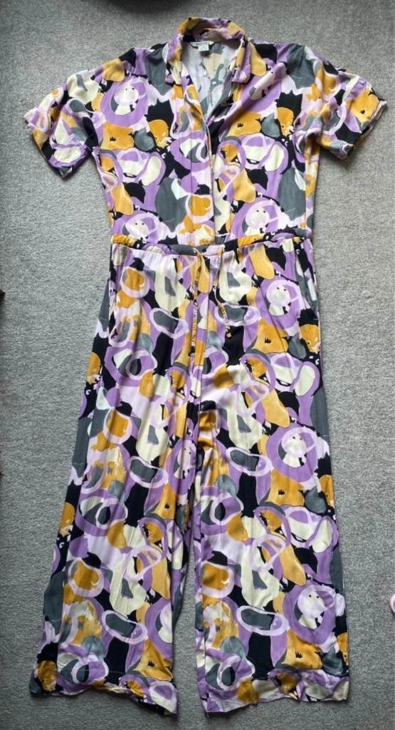 Monki tie waist purple grey mustard yellow summer short sleeve jumpsuit size XXS oversized 2 4 6 8