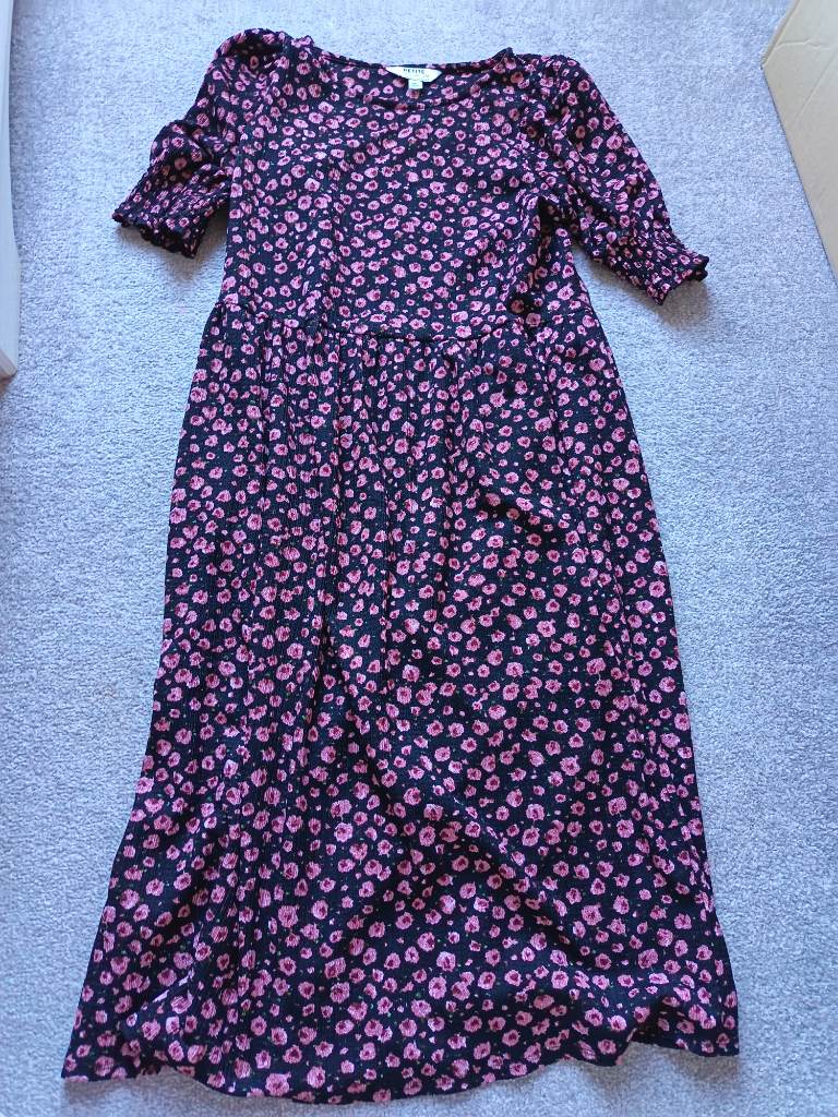 Pink and black floral Dorothy Perkins floaty midi dress size 12 petite