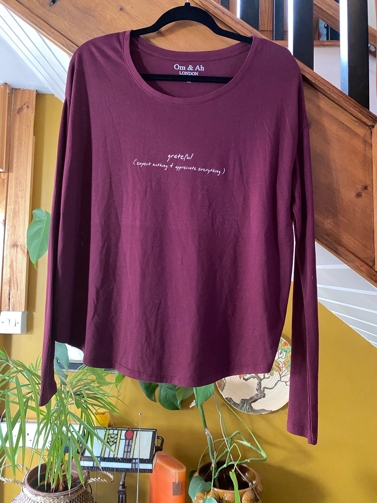 Om & Ah burgundy long sleeve t shirt top size M