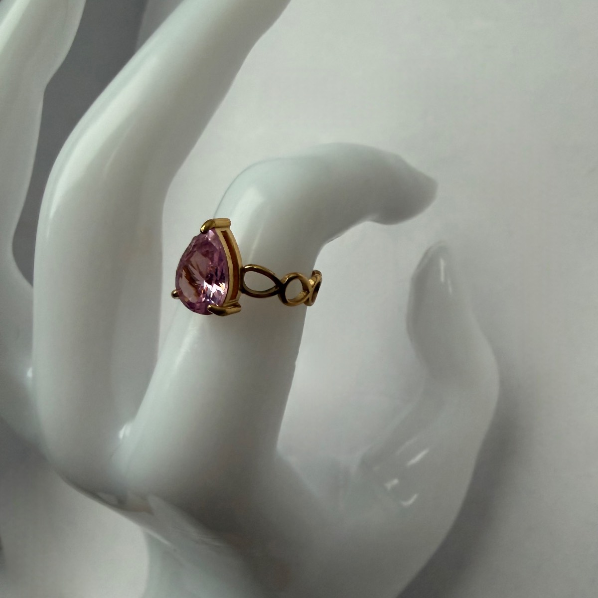 Gold Stainless Steel Gold Pink Teardrop Ring – Size 5