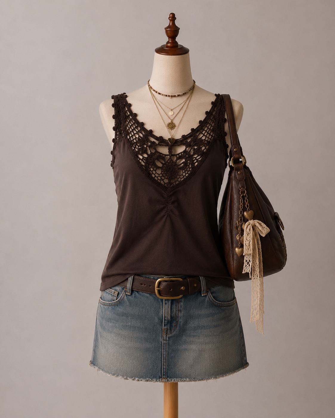 Michael Kors Brown Crochet Back Vest Top Size M Y2K Boho
