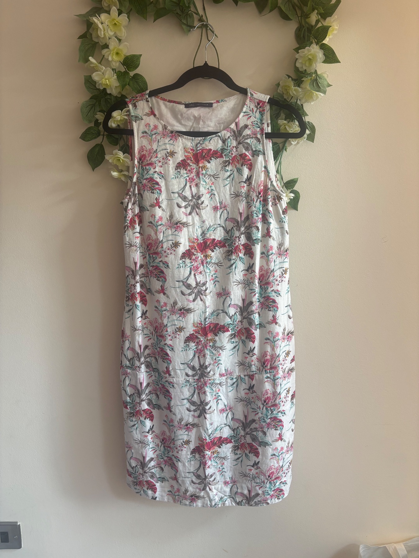 M&S Collection Linen Floral Sleeveless Dress Size 8