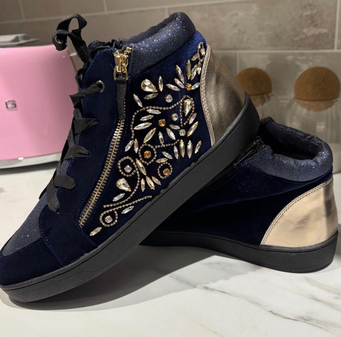 River island trainers hightop sparkly navy size uk 7