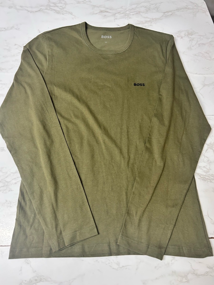 BOSS by Hugo Boss Men's Long Sleeve Crewneck T-Shirt - Olive Green - Size M