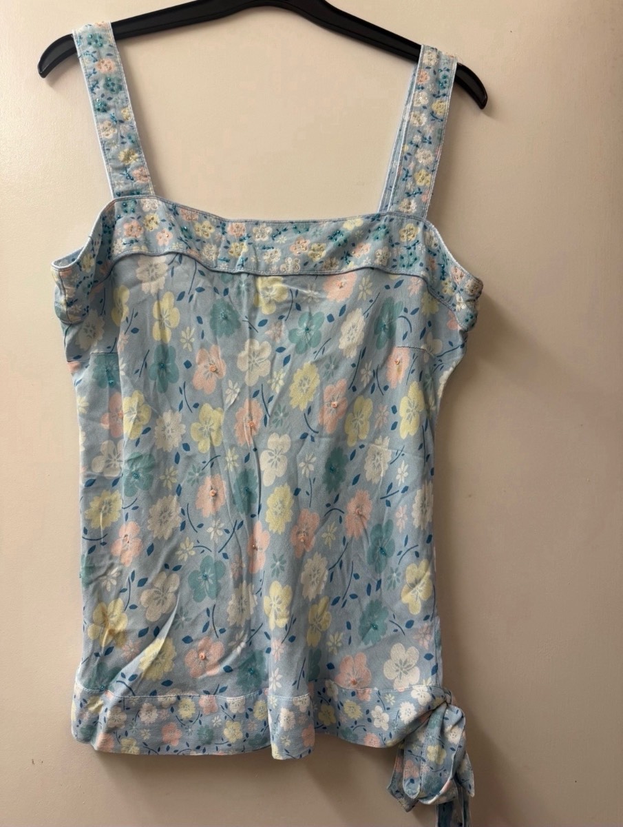 Y2K Vintage New Look Blue Boho Sequin Cami In Size 14.