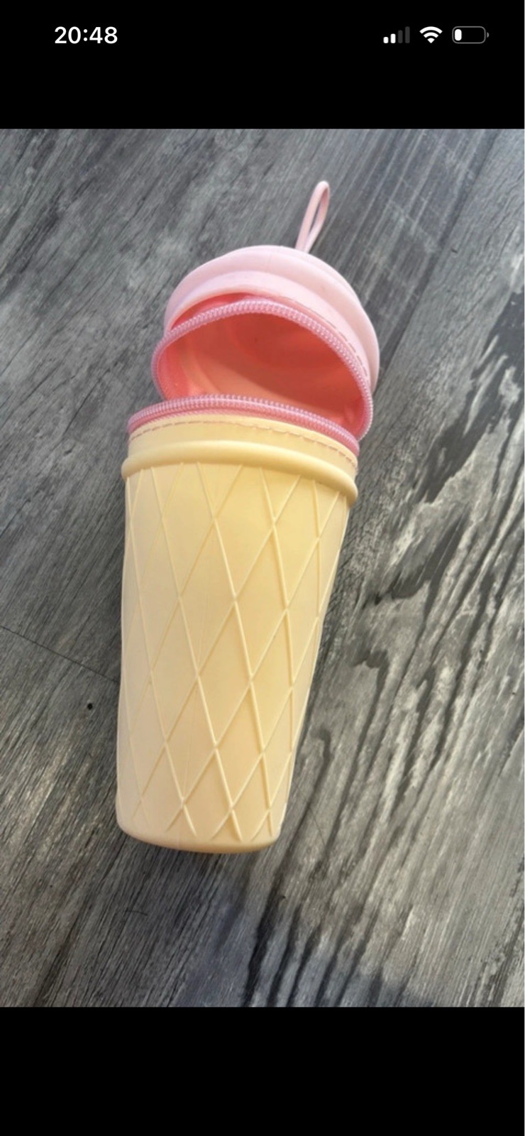 Ice Cream Cone Shaped Kids Zip Pencil Case Pouch Pink Beige