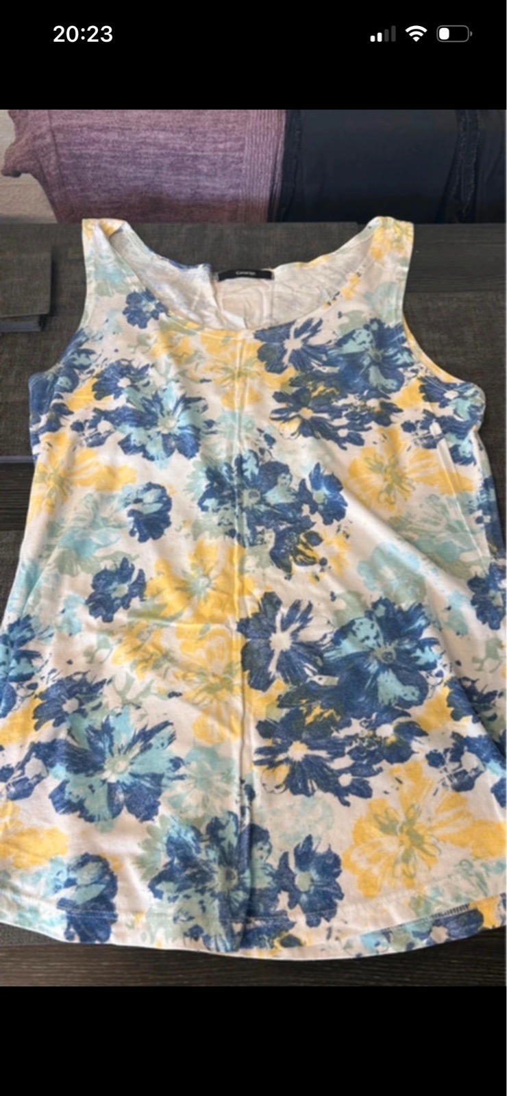 George Floral Sleeveless Top – White/Blue/Yellow – Size 14
