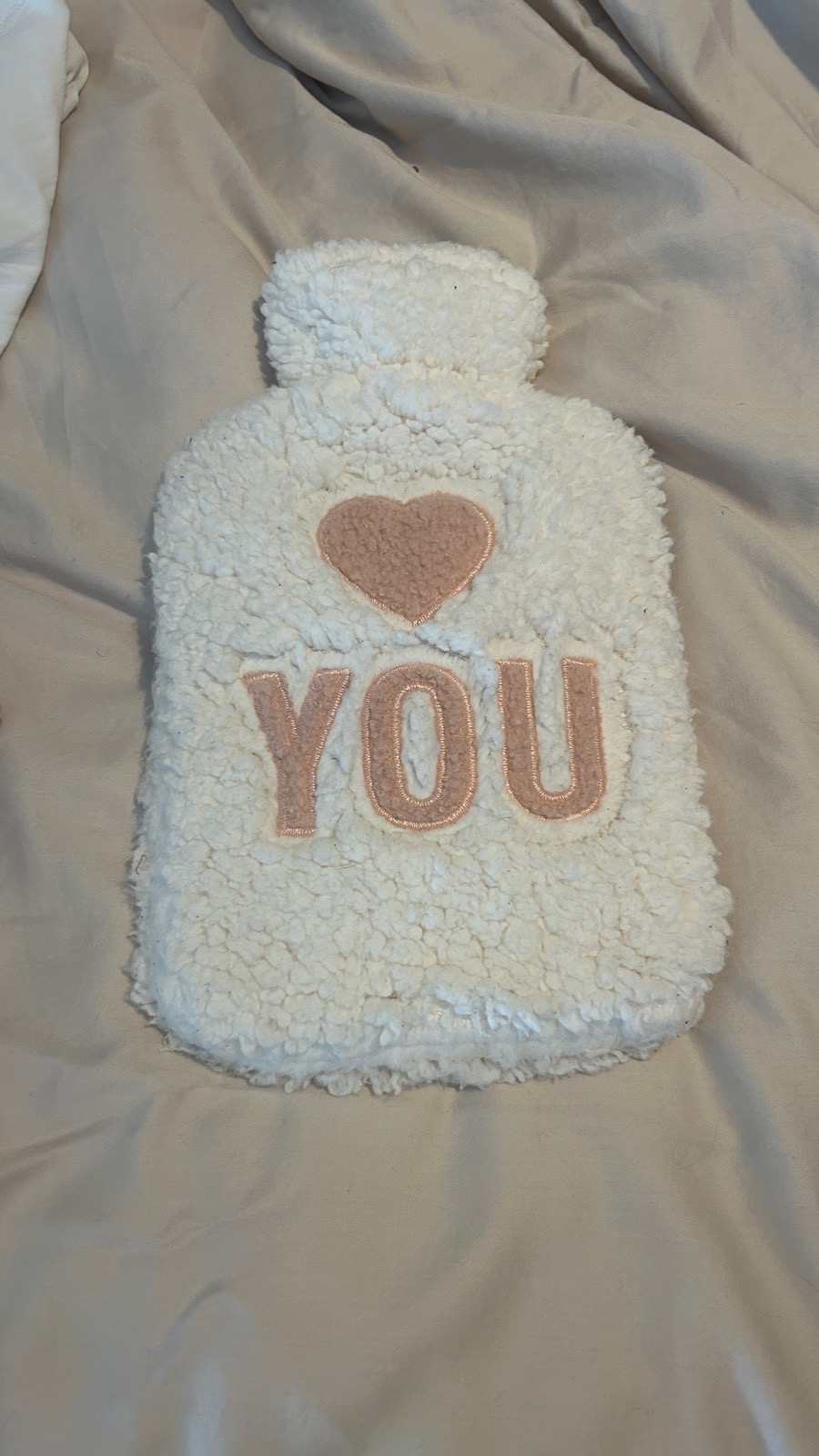 fluffy white i ❤️ you hot water bottle | cute gift | pink heart