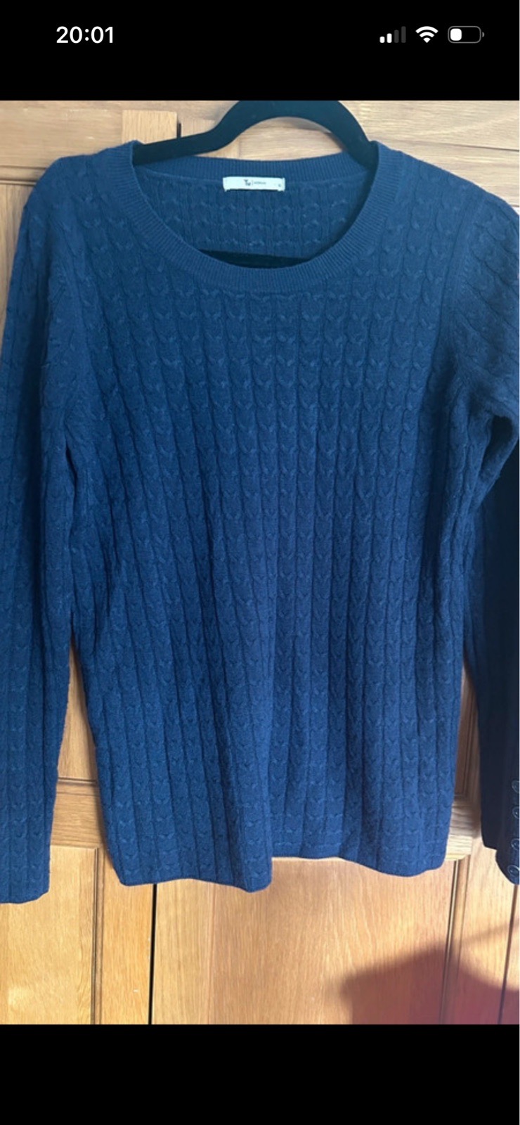 Tu Blue Cable-Knit Crew Neck Pullover Jumper with Button Cuffs, Size 12