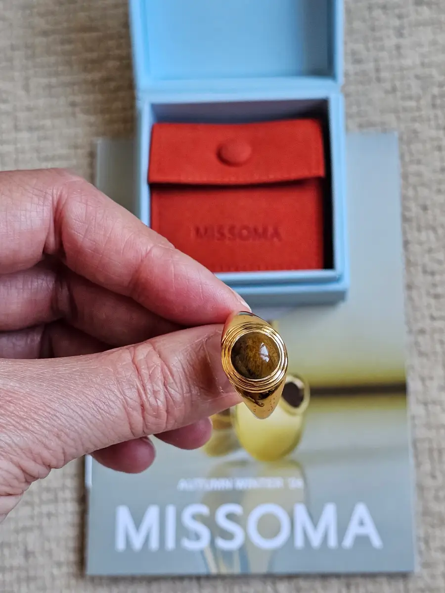 Missoma Sphere Ridge Tigers Eye 18ct gold vermeil (plated) Ring, V 1/2