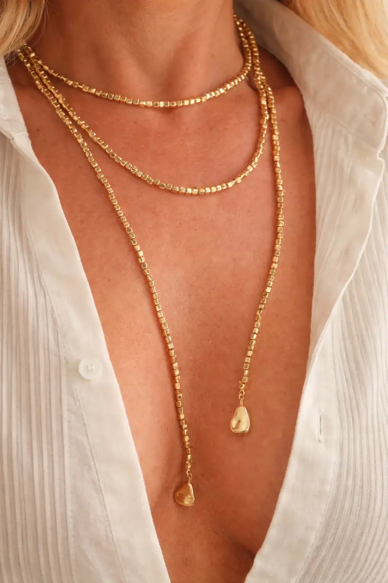 Bohemian Style Gold Tone Long Lariat Beaded Necklace costume jewellery