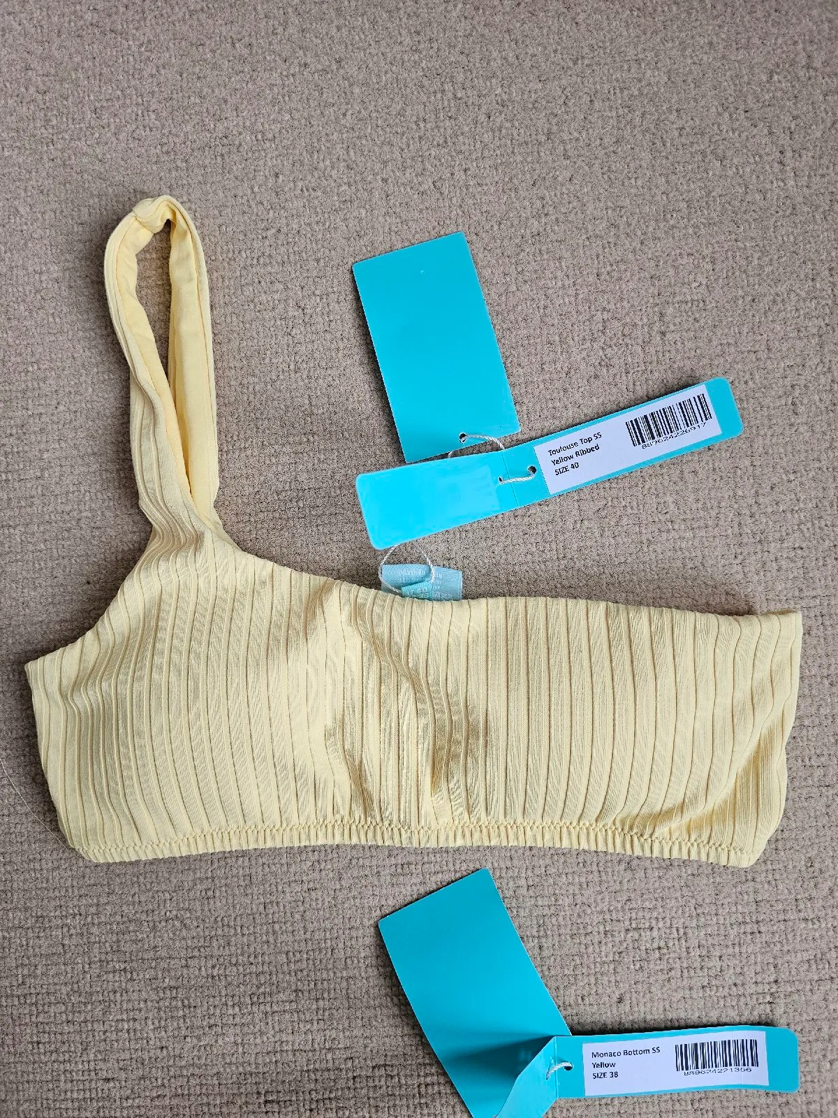 BNWT Melissa Odabash Toulouse Yellow Ribbed Bikini Top RRP £125, size 8UK, 40EU