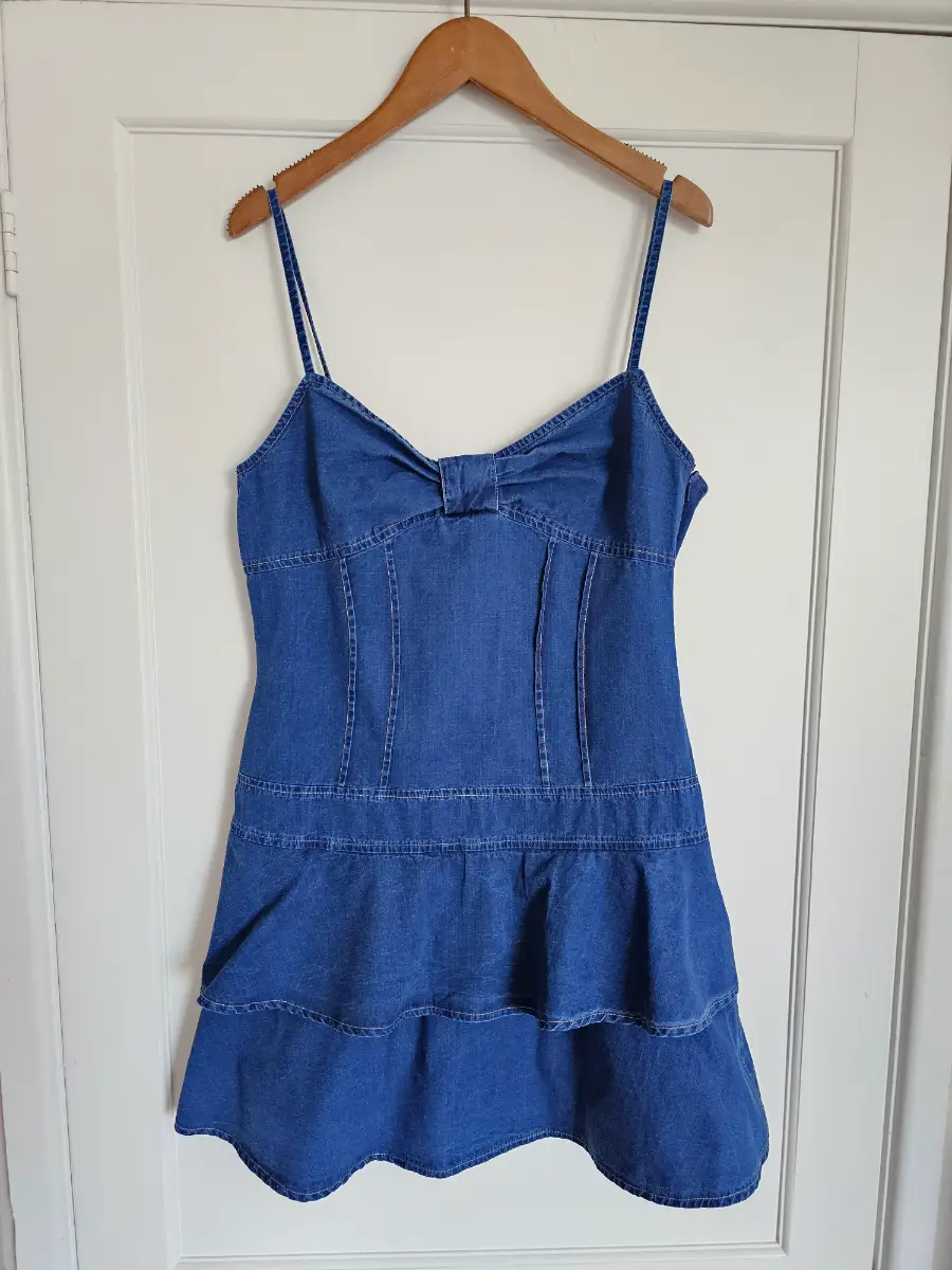 New Oasis Light Chambray Denim Cotton Mini Summer Dress, size 12