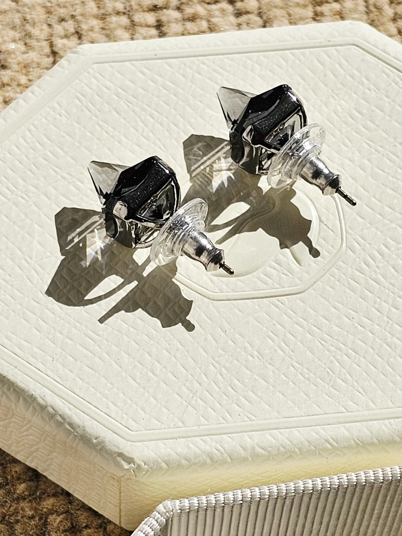 Swarovski Ortyx Pyramid Cut Stud Earrings with Black Crystal