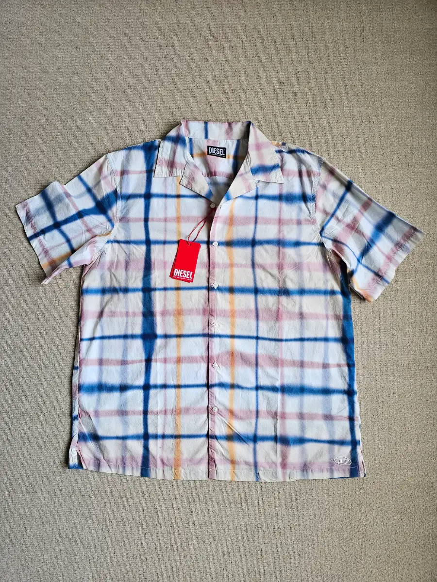 DIESEL Mens Short Sleeve Blue Check Print Cotton Shirt XL