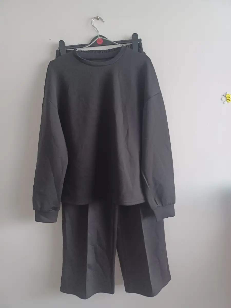 Black Soft Wide Leg Co Ord Set With Pockets Medium