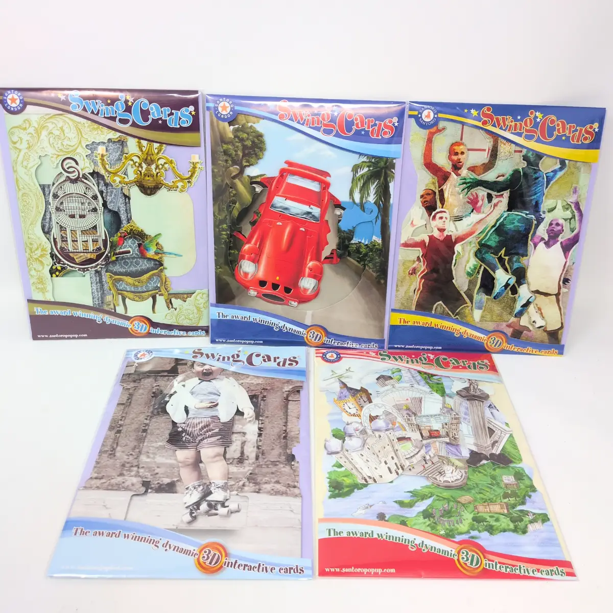 5 x Santoro interactive Greeting Card   3D Pop Up Birthday Swing Card