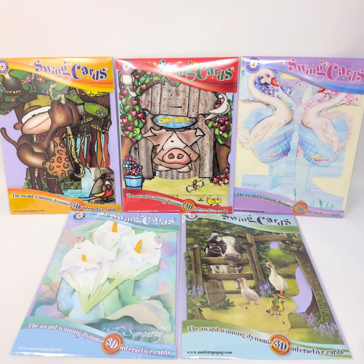5 x Santoro interactive Greeting Card  3D Pop Up Birthday Swing Card
