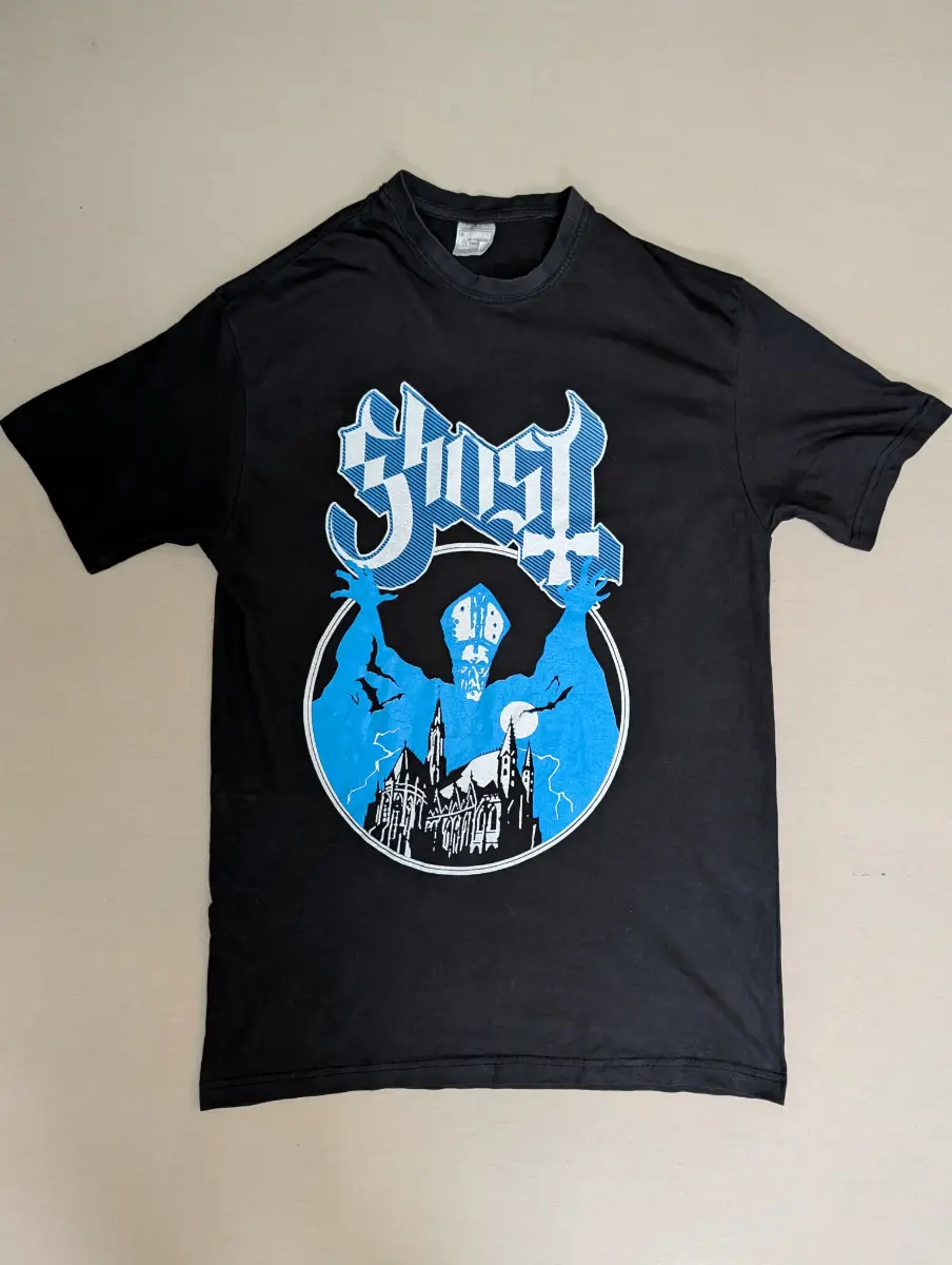 Ghost Opus Eponymous Band T-Shirt Black Size L Blue Cathedral Papa Emeritus Metal Tee