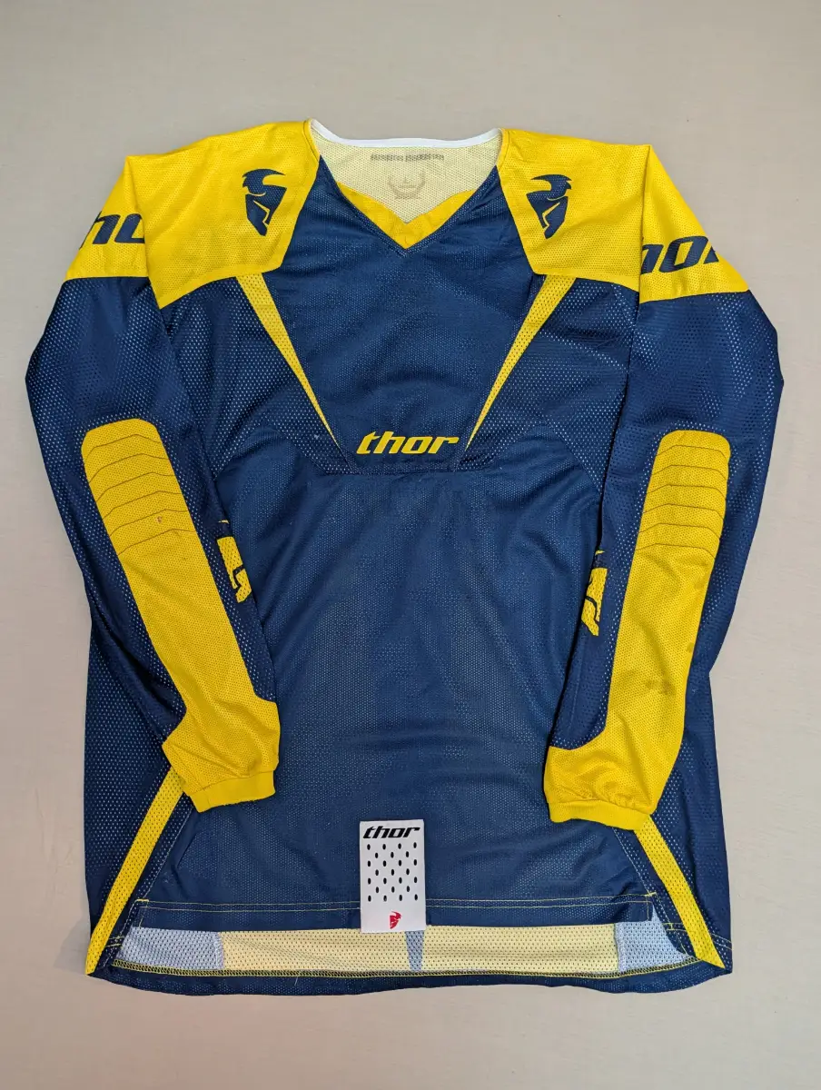 Vintage Large Thor Motocross Jersey Blue & Yellow Long Sleeve MX Racing Top Men’s