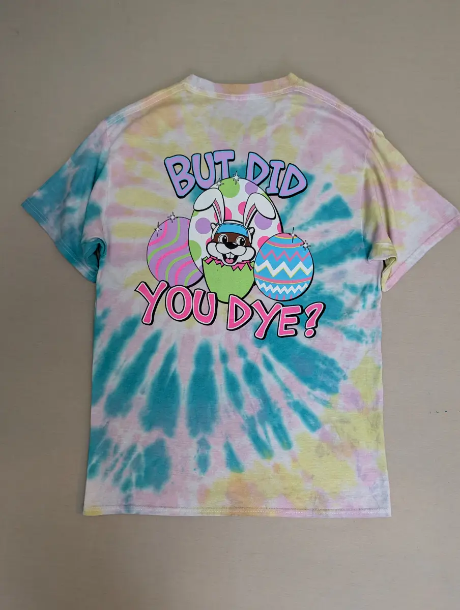 Official Buc-ee's Pastel Tie-Dye Easter Graphic T-Shirt – Size Medium