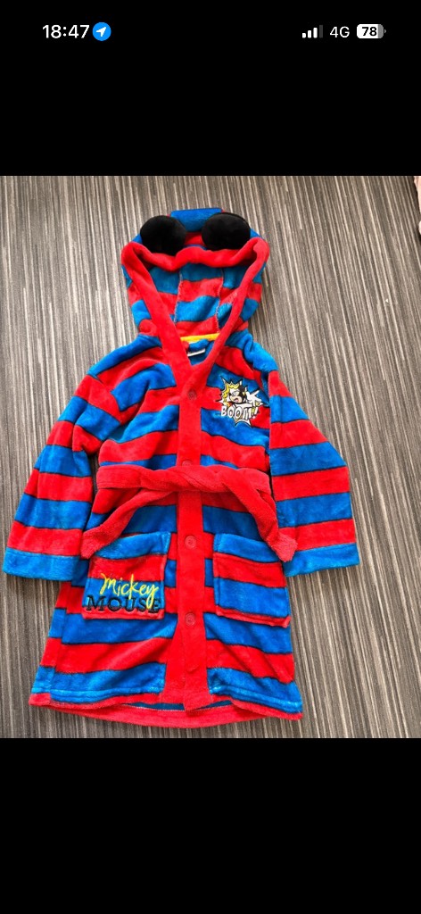 Super soft Disney Mickey Mouse dressing gown rope age 2-3 years